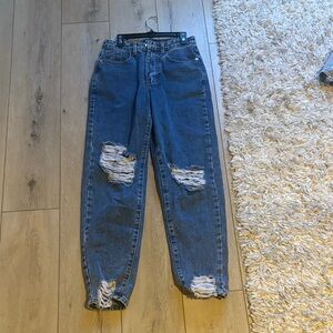 PrettyLittleThing Ripped Blue Boyfriend Jeans